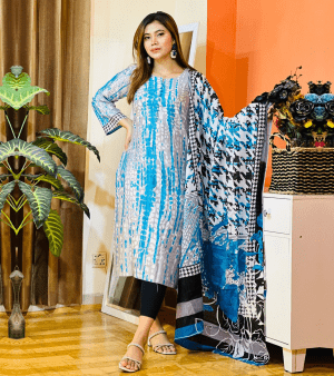 পিউর কটন ট্রেন্ডিং টু-পিস জামা+ওড়না- নীল