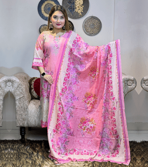 পাকিস্তানি ইন্সপায়ার্ড LUXURY থ্রি পিস- গোলাপি
