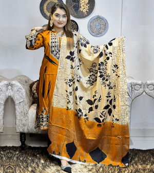 RF1595- প্রিমিয়াম ডিজিটাল প্রিন্ট থ্রি-পিস- বাসুন্তি কালার