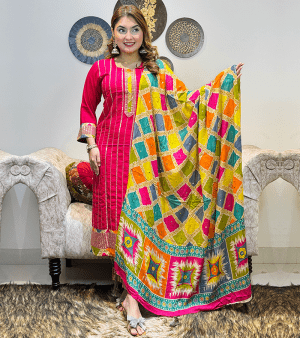 মসলিন কটন AFGHANI STYLE থ্রি পিস- মেজেণ্ডা