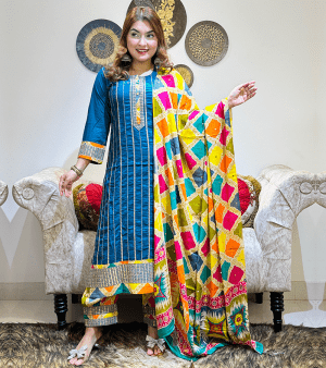 মসলিন কটন AFGHANI STYLE থ্রি পিস- টরে গ্রিন