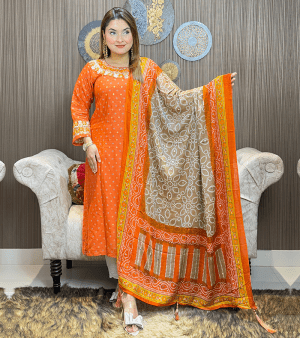 স্টিচ পিউর কটন চন্দ্রী টু পিস- কমলা কালার