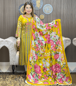 পিউর কটন Rose ডিজাইন টু-পিস- হলুদ