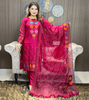 RF9374- পাকিস্তানি ইন্সপায়ার্ড থ্রি পিস- ড্রাগন ফল কালার