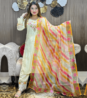 রেডী টু ওয়ার EID SPECIAL থ্রি পিস- বেইজ কালার