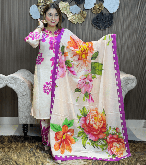 RF1489- স্টিচড ডিজিটাল প্রিন্ট কটন থ্রি-পিস- মেজেন্ডা