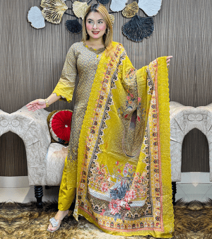 RF3259- আনস্টিচ প্রিমিয়াম কটন থ্রি-পিস- মাস্টার হলুদ
