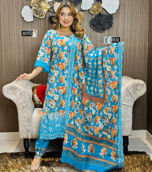 RF5312- আনস্টিচ চিকেন কারি থ্রি-পিস- একুয়া নীল