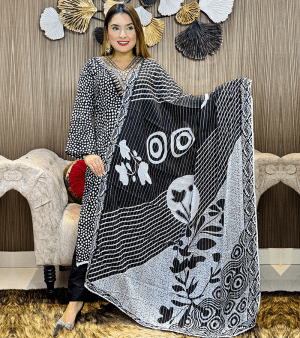 RF3291- আনস্টিচ POLKA DOT থ্রি-পিস- কালো