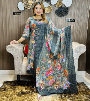RF2185- আনস্টিচ পিউর কটন থ্রি-পিস- ধূসর সবুজ