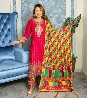 RF9569- স্টিচড AFGHANI STYLE থ্রি পিস- মেজেণ্ডা