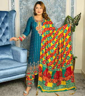 RF9570- স্টিচড AFGHANI STYLE থ্রি পিস- সি গ্রিন