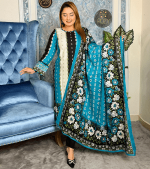 RF2919- আনস্টিচ ডিজিটাল প্রিন্ট থ্রি-পিস- সি গ্রিন
