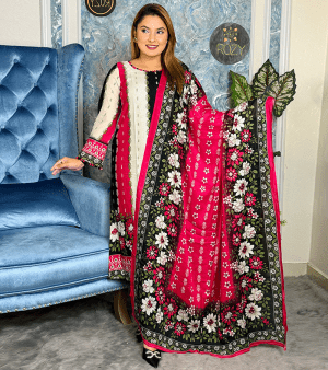 RF2918- আনস্টিচ ডিজিটাল প্রিন্ট থ্রি-পিস- মেজেন্ডা