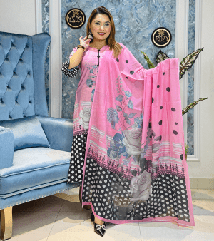 RF2861- আনস্টিচ পিউর কটন থ্রি-পিস- হাল্কা গোলাপি