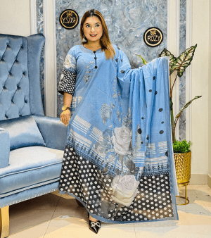 RF2862- আনস্টিচ পিউর কটন থ্রি-পিস- আকাশী নীল