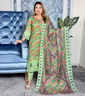 RF3776- প্রিমিয়াম কটন আনস্টিচ থ্রি-পিস- লেমন কালার