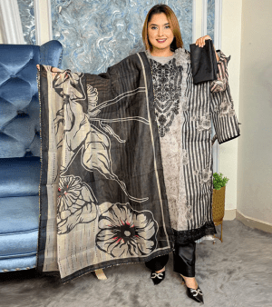 RF4396- সেমি স্টিচড KASHMIRI SILK থ্রি পিস- এস কালার