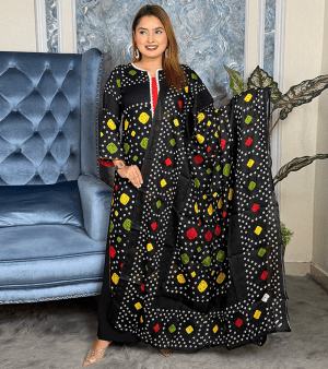RF9617- আনস্টিচ পিউর কটন থ্রি-পিস- কালো