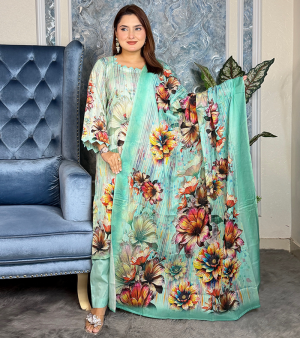RF9759- আনস্টিচ প্রিমিয়াম ফ্লোরাল থ্রি-পিস- পেস্ট কালার