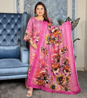 RF9757- আনস্টিচ প্রিমিয়াম ফ্লোরাল থ্রি-পিস- গোলাপী