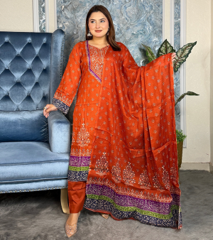 RF9834- আনস্টিচ প্রিমিয়াম থ্রি-পিস- অরেঞ্জ