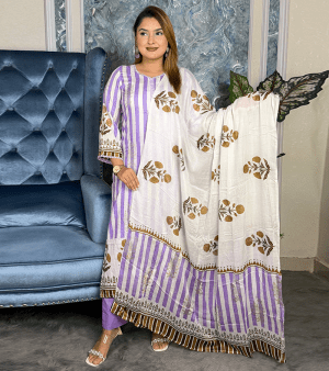 RF8354- আনস্টিচ স্লাব কটন থ্রি-পিস- ল্যাভেন্ডার