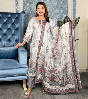 RF2921- আনস্টিচ এ-গ্রেড কটন সুতি থ্রি-পিস- সুর্মা এস