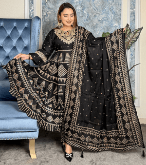 RF4297- মসলিন কটন স্টিচ ANARKALI টূ-পিস- কালো