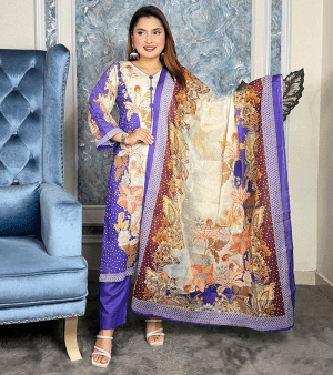 RF4888- আনস্টিচ পিউর কটন সুতি থ্রি-পিস- পারপেল