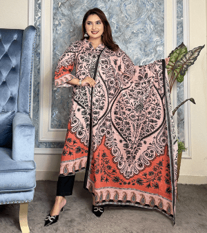 RF5457- আনস্টিচ পিউর কটন সুতি থ্রি-পিস- মোভ পিঙ্ক