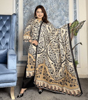 RF5456- আনস্টিচ পিউর কটন সুতি থ্রি-পিস- নোড কালার