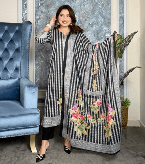 RF9964- আনস্টিচ প্রিমিয়াম কটন সুতি থ্রি-পিস- কালো